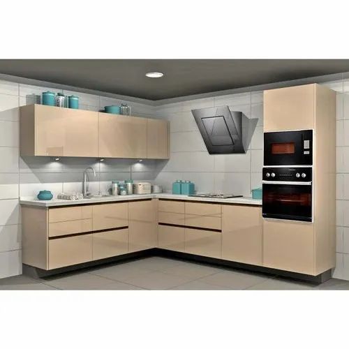 Sleek World Wooden Trendy L Shaped Modular Kitchen, Kitchen Cabinets at ...