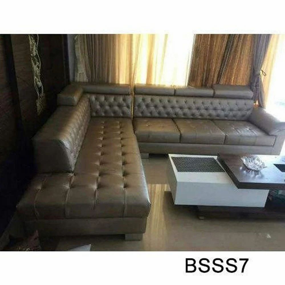 7 Seater Wooden Leather L Type Sofa Set at ₹ 60000/set in Ghaziabad ...