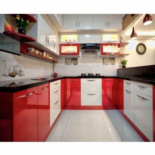 Wooden Modern U Shaped Modular Kitchen Interior Design Service at Rs ...