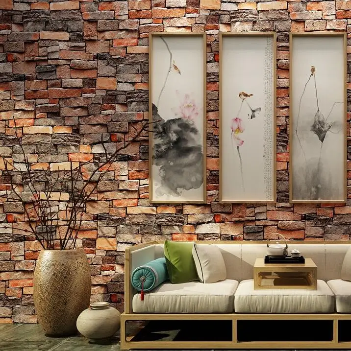 Retro stereoscopic 3D brick pattern wallpaper Waterproof brick ...