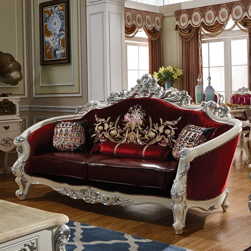 Aliexpress.com : Buy Antique Sofa Set Solid Wood Carving Style Leather ...