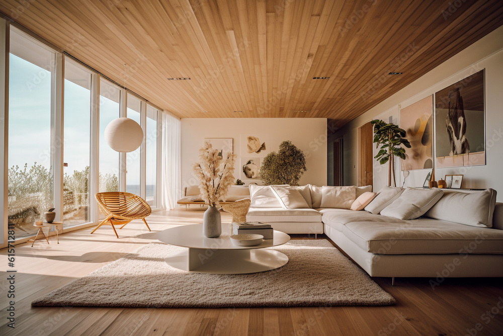 Modern living room with big window, super photo realistic background ...
