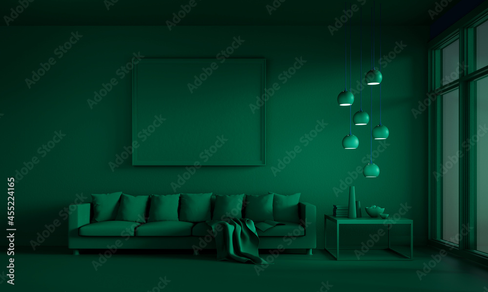 Green lounge room with sofa Stock Illustration | Adobe Stock