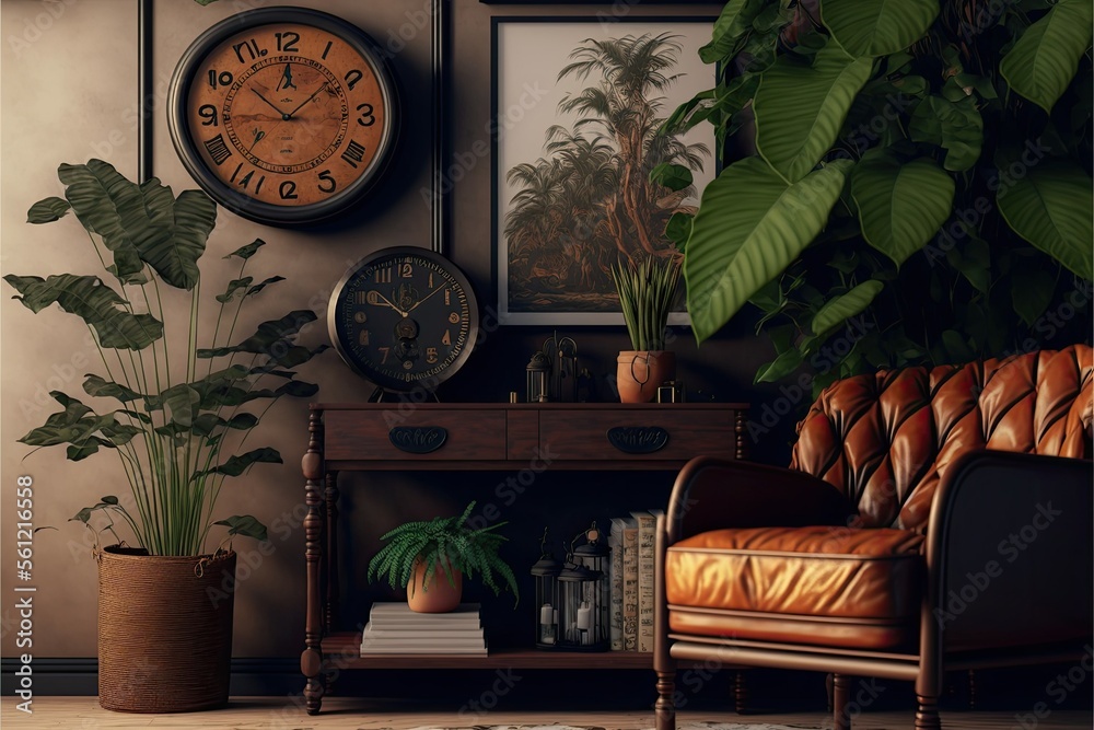 Vintage interior design of living room with design retro furnitures ...