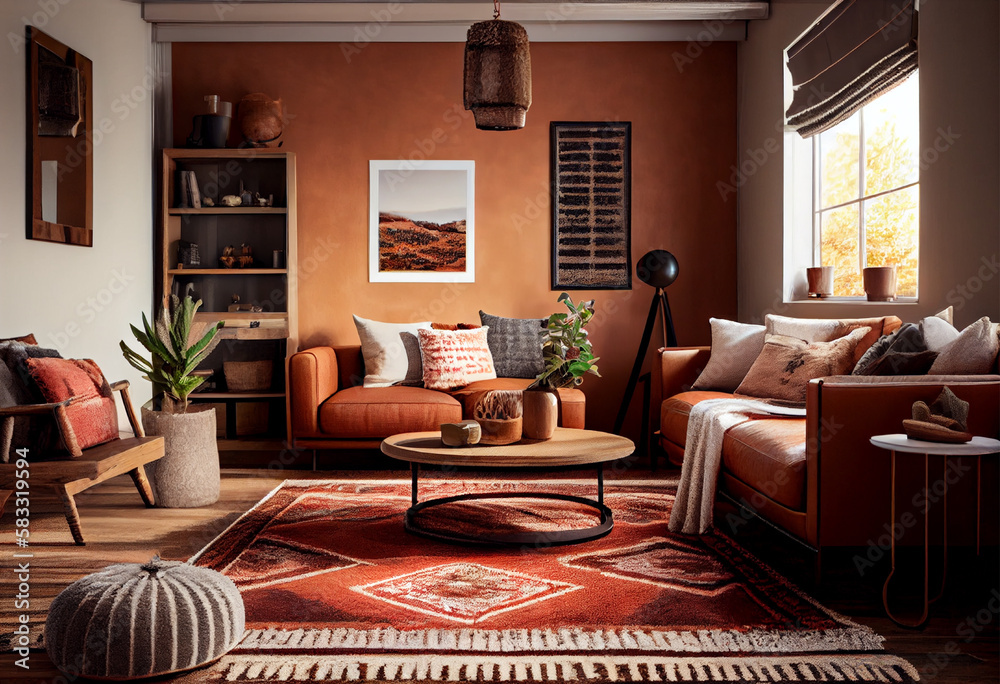 Interior design of an inviting living room design with shades of warm ...