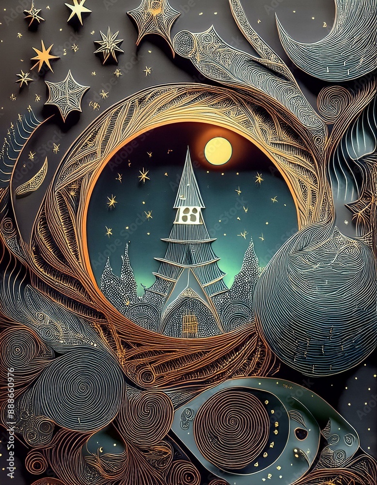 貼り絵で作った楽しい宇宙 Stock Illustration | Adobe Stock