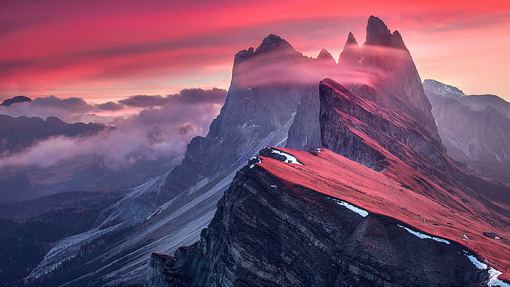 5120x2880px | free download | HD wallpaper: mount scenery, pink sky ...