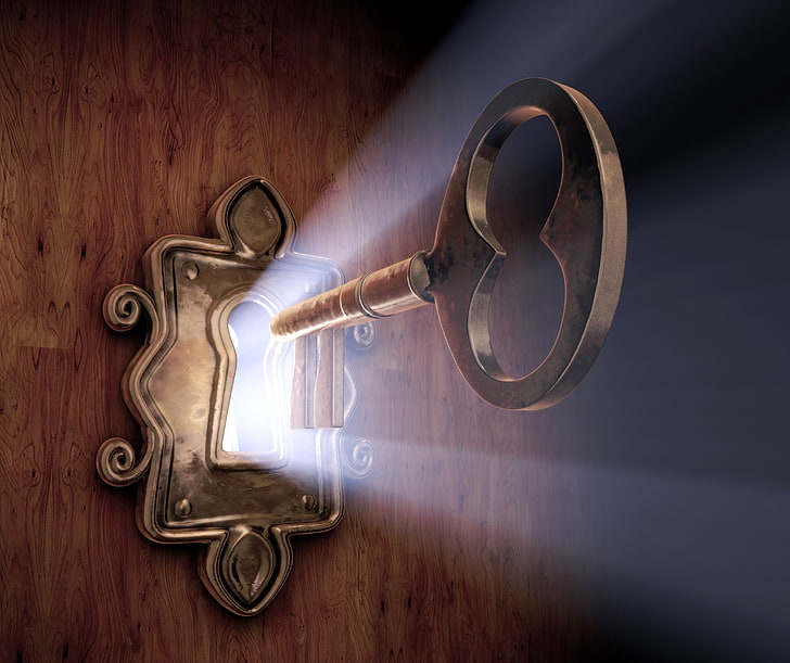 HD wallpaper: stainless steel key, light, castle, the door, hole ...