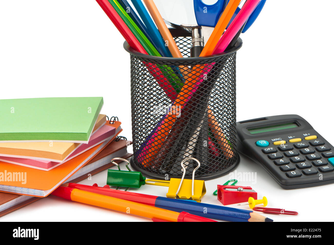 Set of stationery items on white background Stock Photo - Alamy