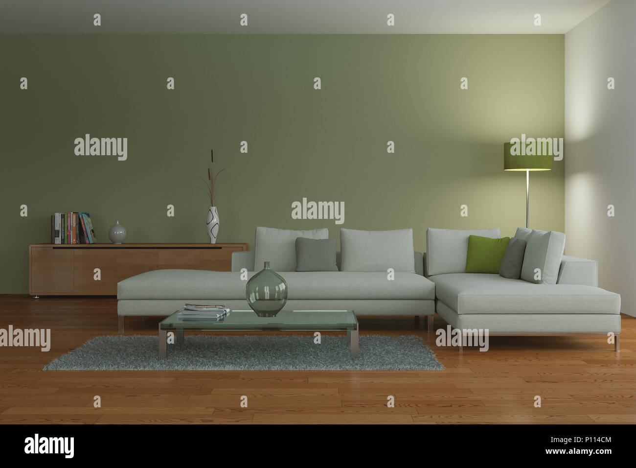 modern green living room interior design Stock Photo - Alamy