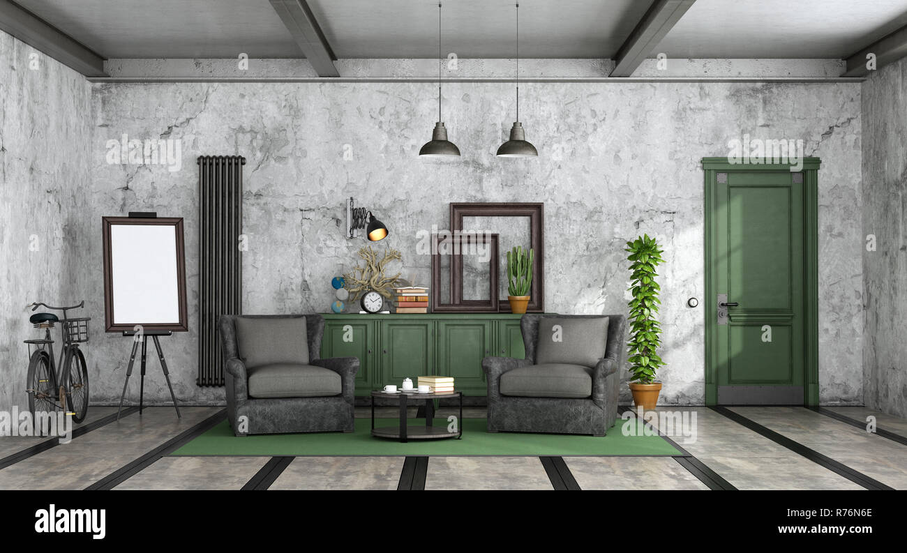 Living room in industrial style Stock Photo - Alamy