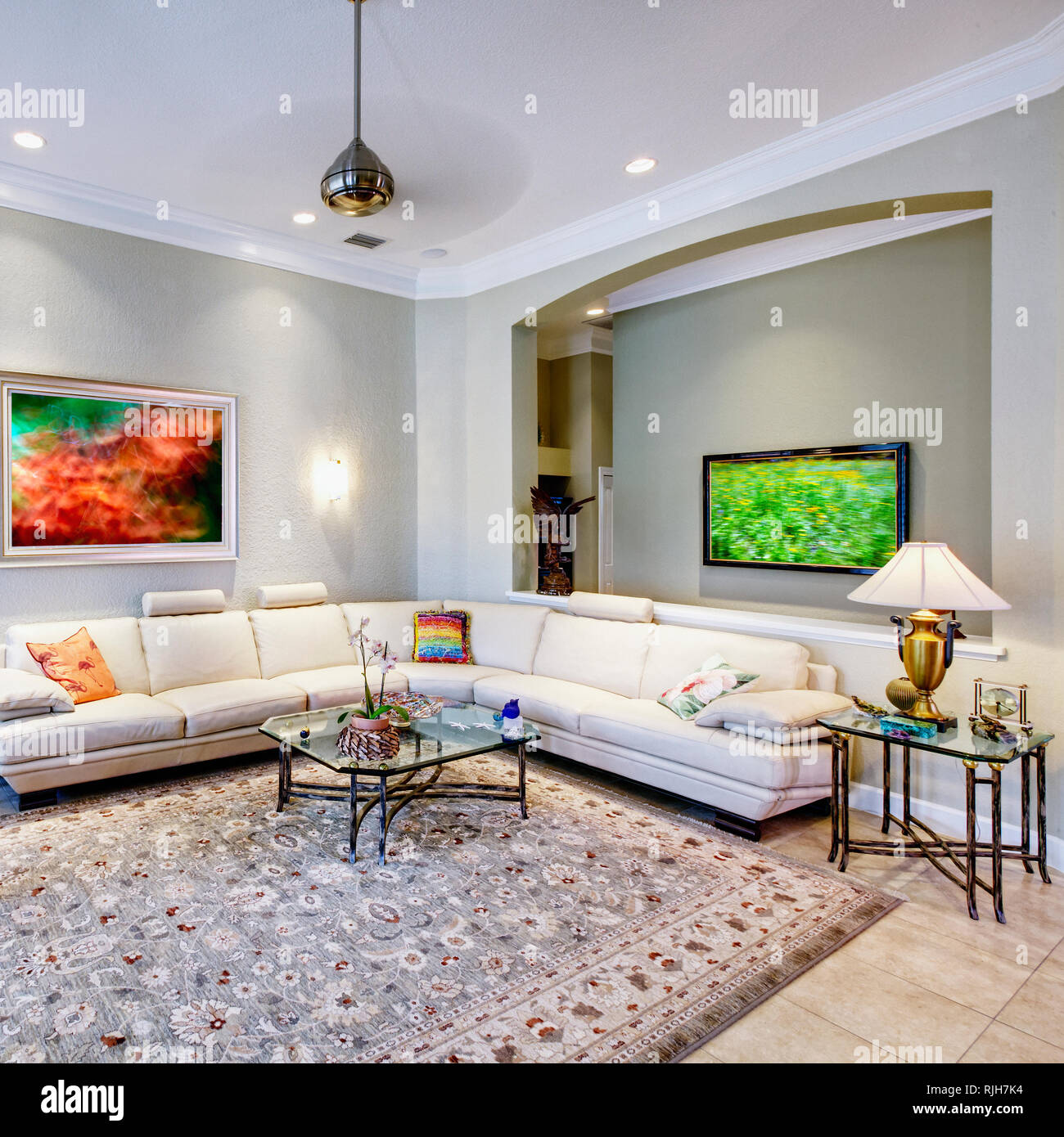 Sectional sofa in living room Stock Photo - Alamy