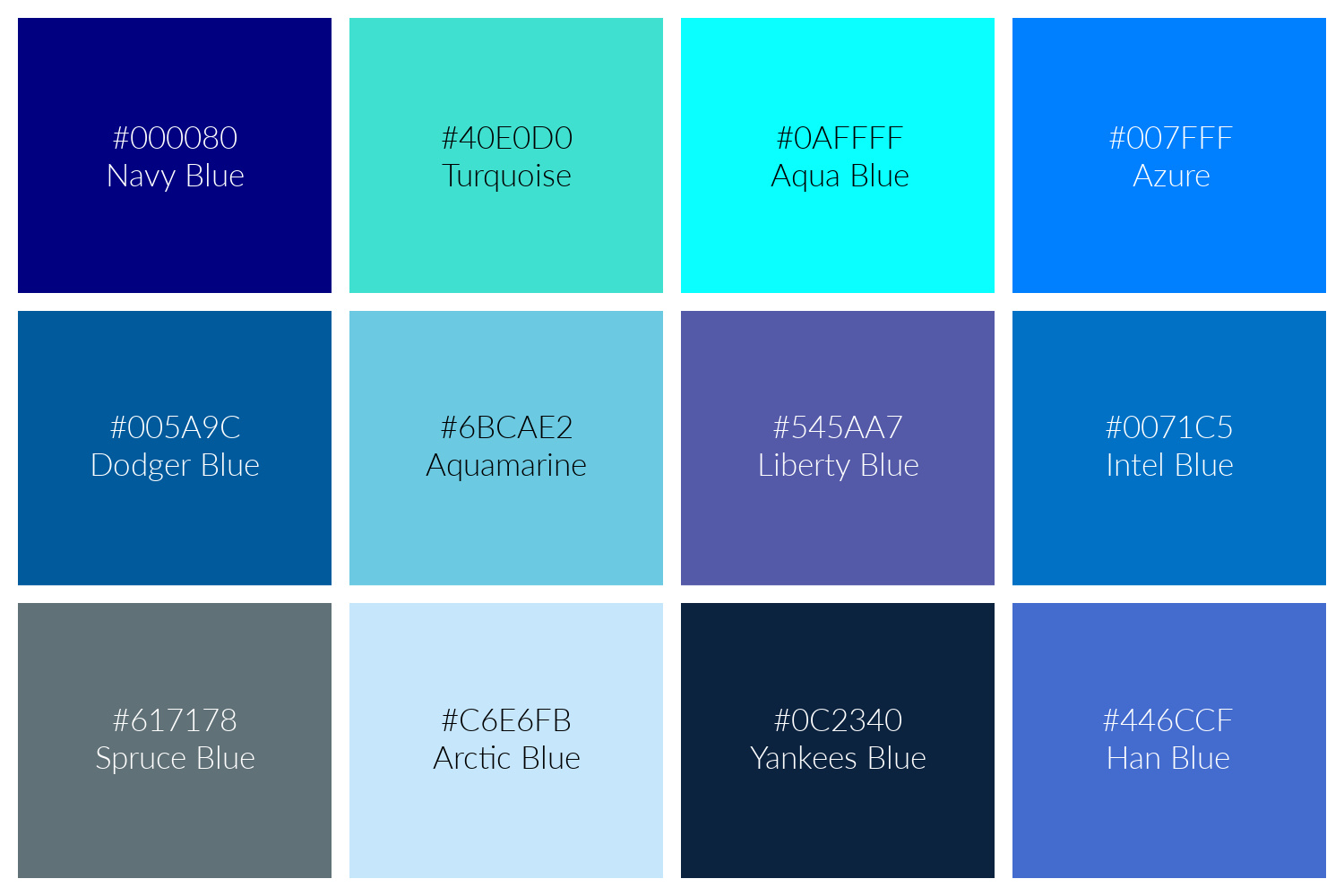 Shades Of Blue Color Chart With Names