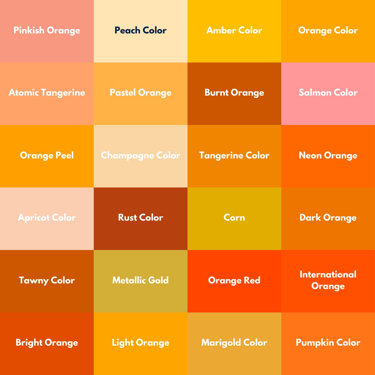 Shades Of Orange: +50 Orange Colors with Hex Codes