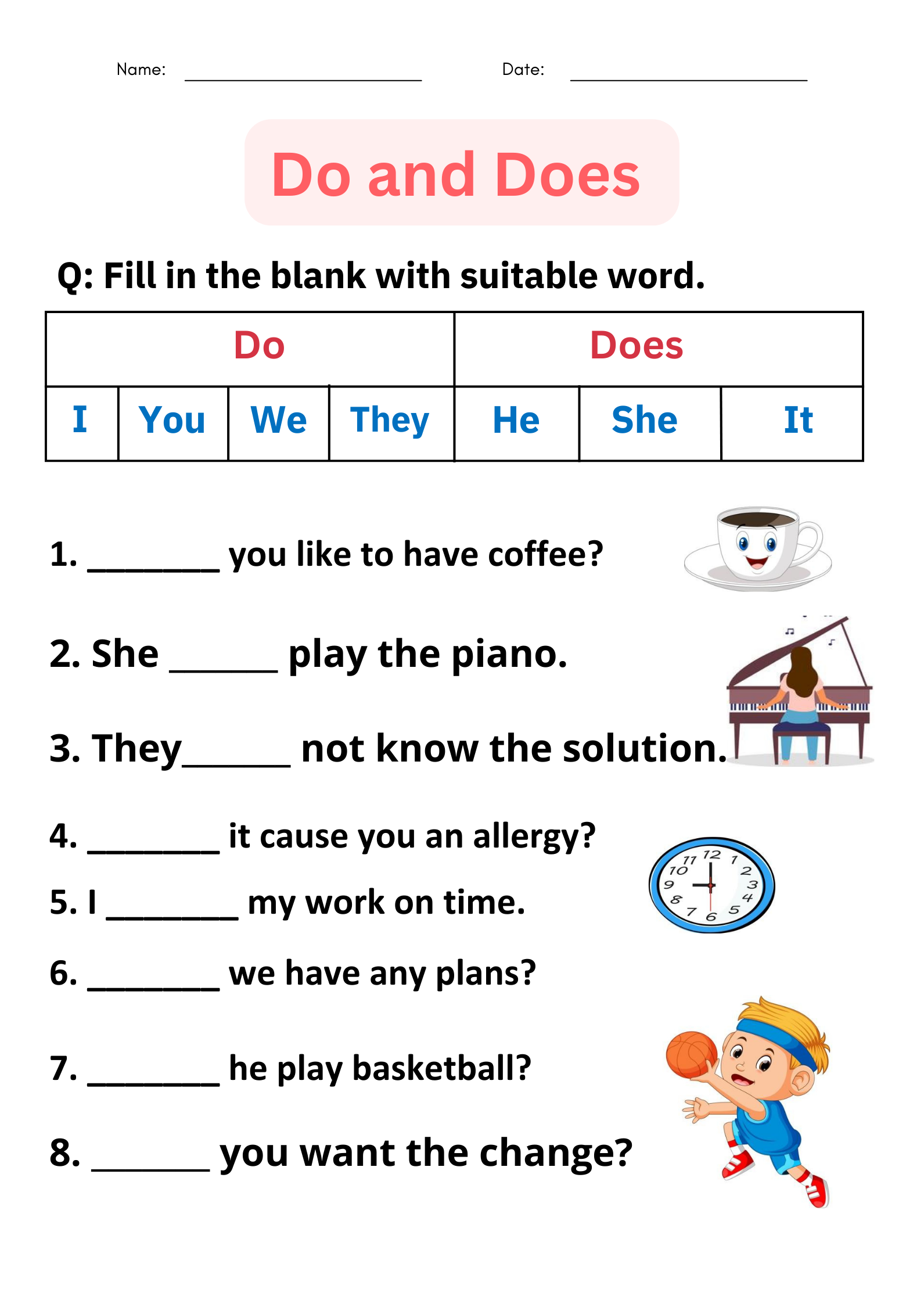 do and does worksheets with answers for grade 1, 2, 3 | Made By Teachers