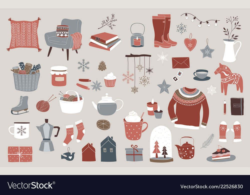 Nordic scandinavian winter elements and hygge Vector Image