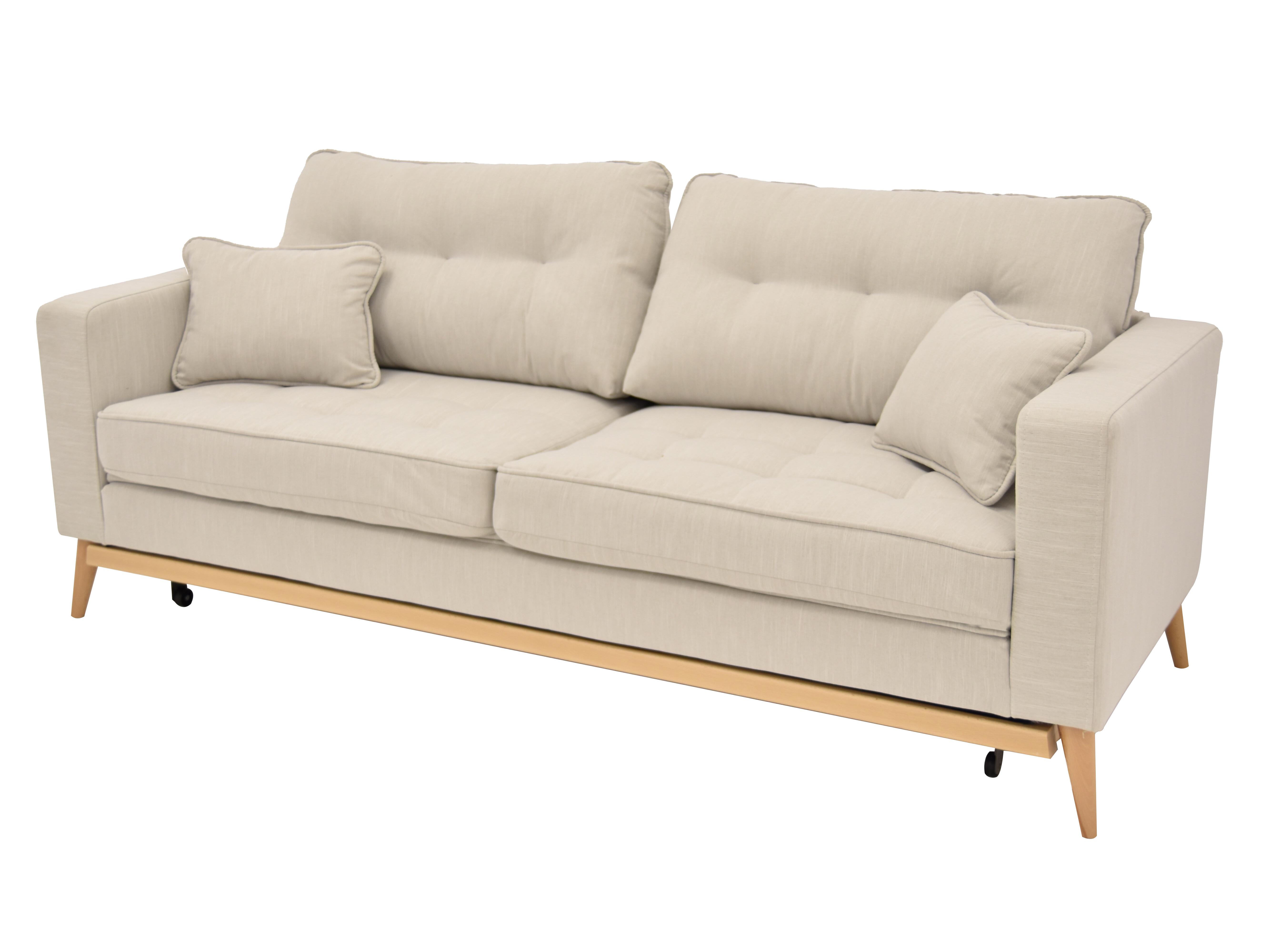 3-osobowa rozkładana sofa z tkaniny w kolorze kremowym w stylu ...