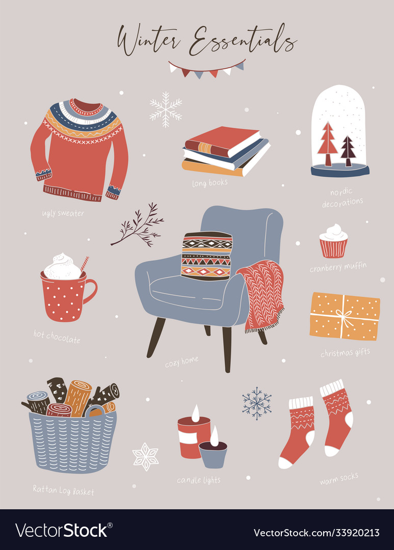Nordic scandinavian winter elements and hygge Vector Image