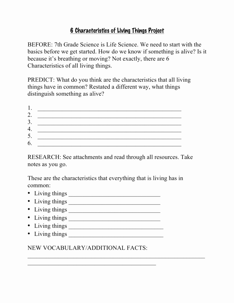 50 Characteristics Of Living Things Worksheet – Chessmuseum Template ...