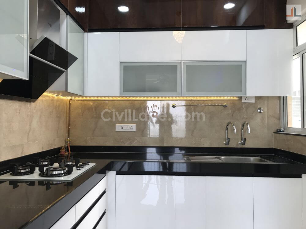 L-Shaped Modular Kitchen Design, Acrylic Finish - Pune | CivilLane