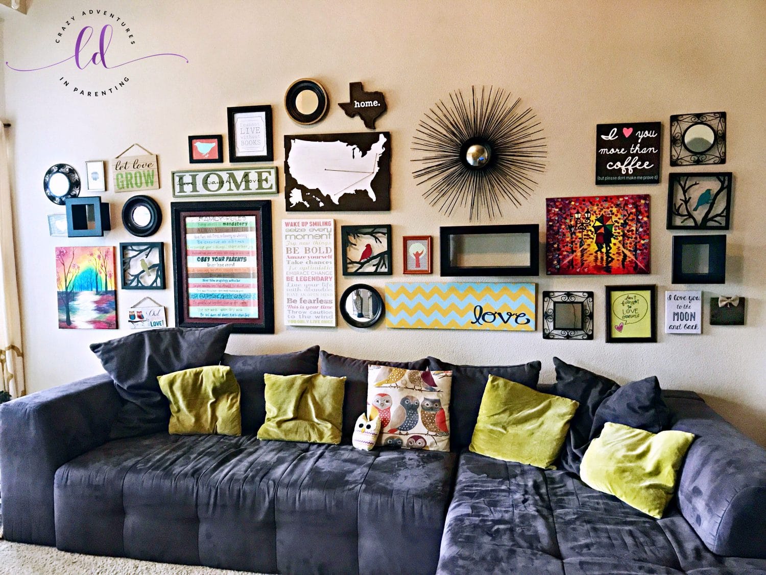 Our Living Room Gallery Wall | Crazy Adventures in Parenting