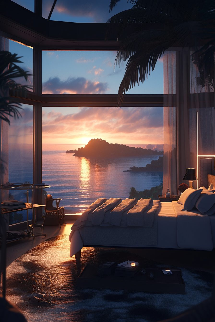 Modern Bedroom with an Amazing View of the Waterfront
