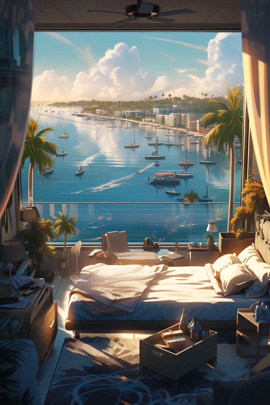 Modern Bedroom with an Amazing View of the Waterfront