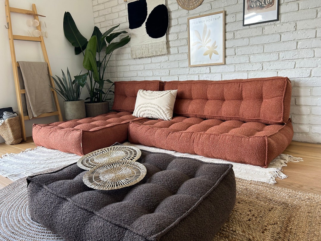 Large Floor Cushions for the Living Room, Modular Sofa in BOUCLE Fabric ...