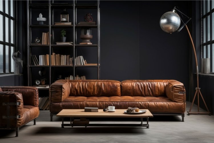 Contemporary Living room industrial style. Generate Ai