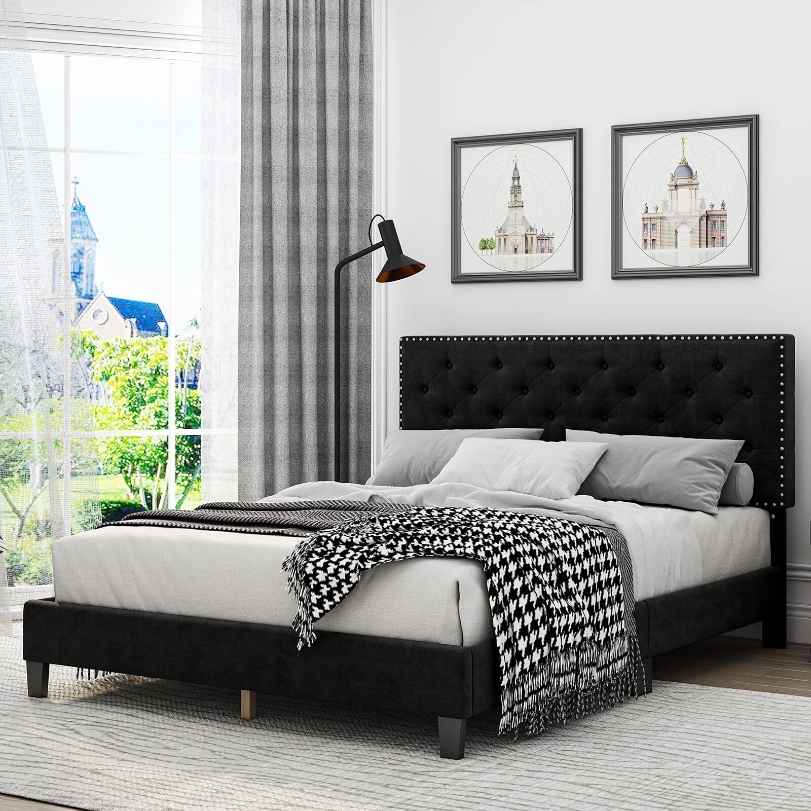 Homfa Full Size Bed, Modern Upholstered Platform Bed Frame with ...