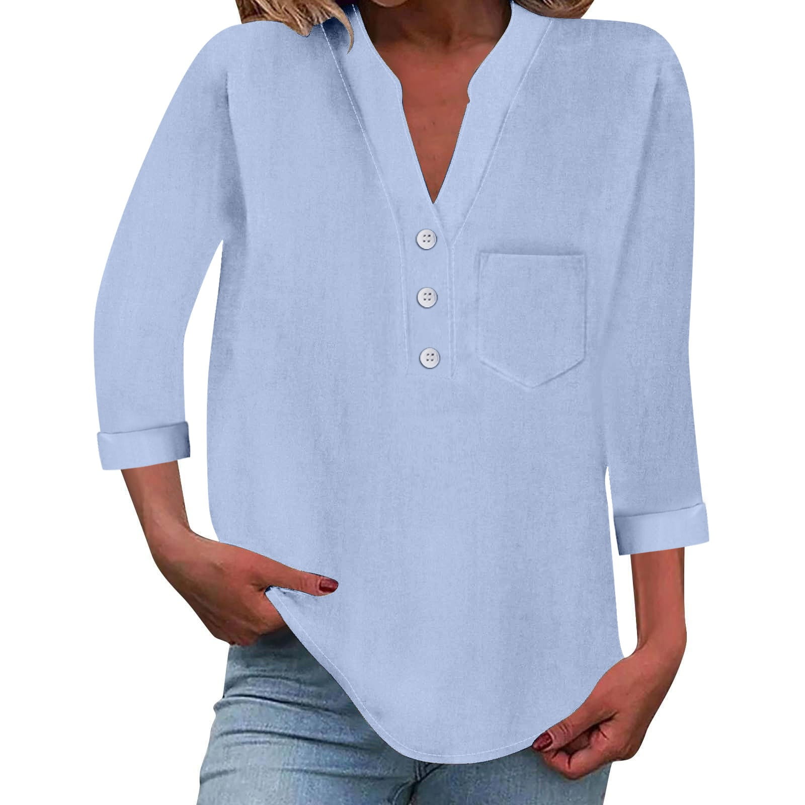 Bovemsi Women's Long Sleeve Tops Loose Button Shirt Top Stand Solid ...