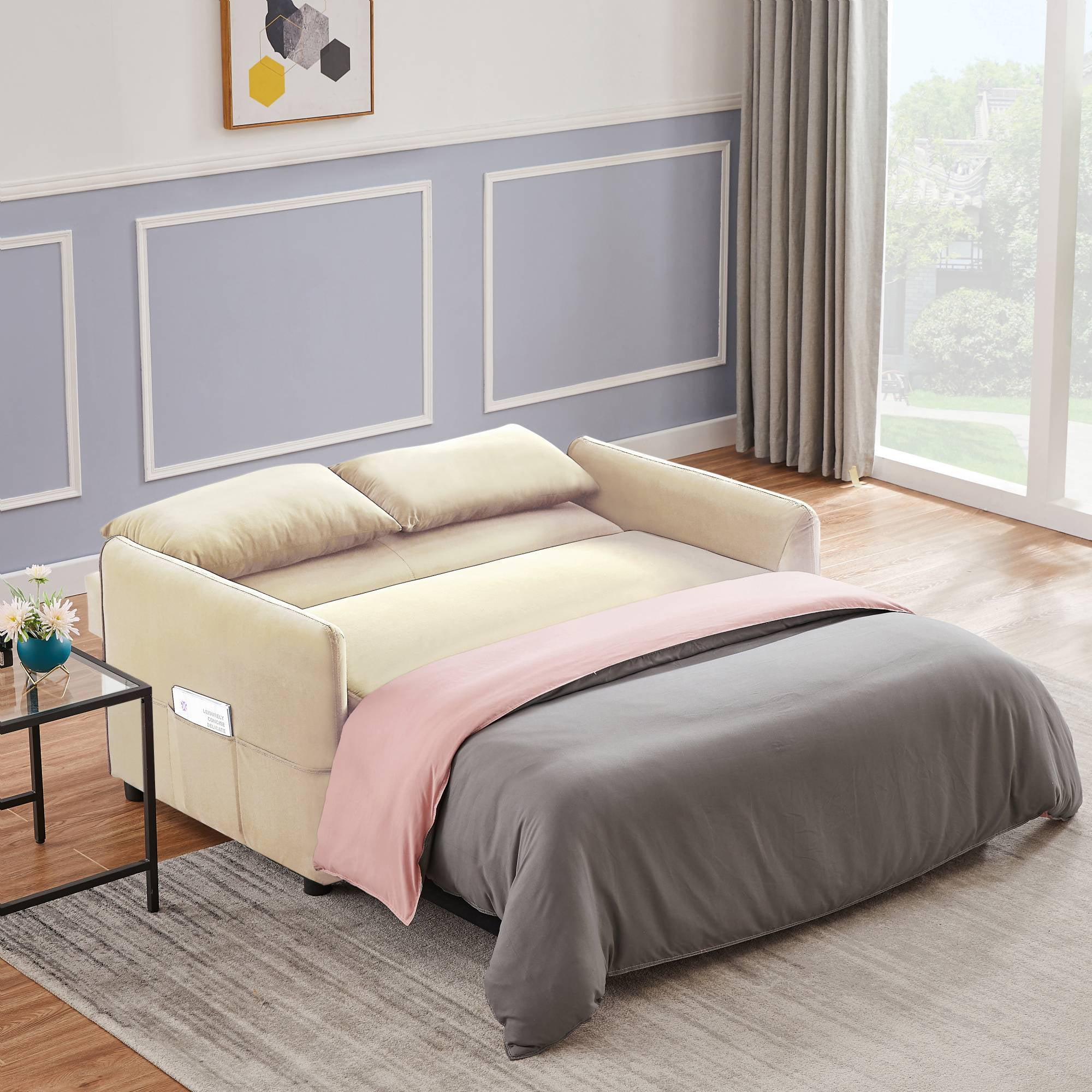 Zechuan Velvet Loveseat Sleeper Sofa Bed, Pull Out Futon Couch for ...