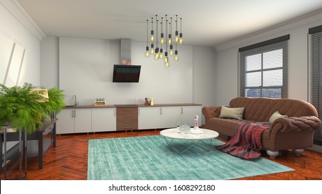 Spacious White Wooden Living Room Modern Stock Photo 675127333 ...