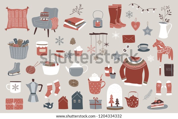 Nordic Scandinavian Winter Elements Hygge Concept Stock Vector (Royalty ...