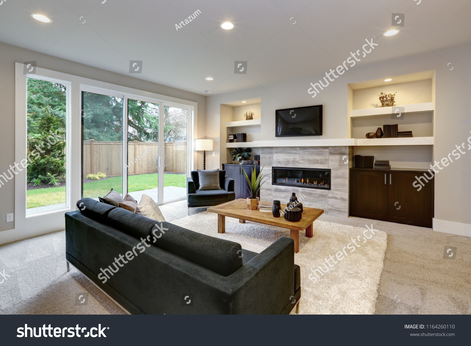 Beautiful Modern Living Room Interior Stone Stock Photo 1164260110 ...