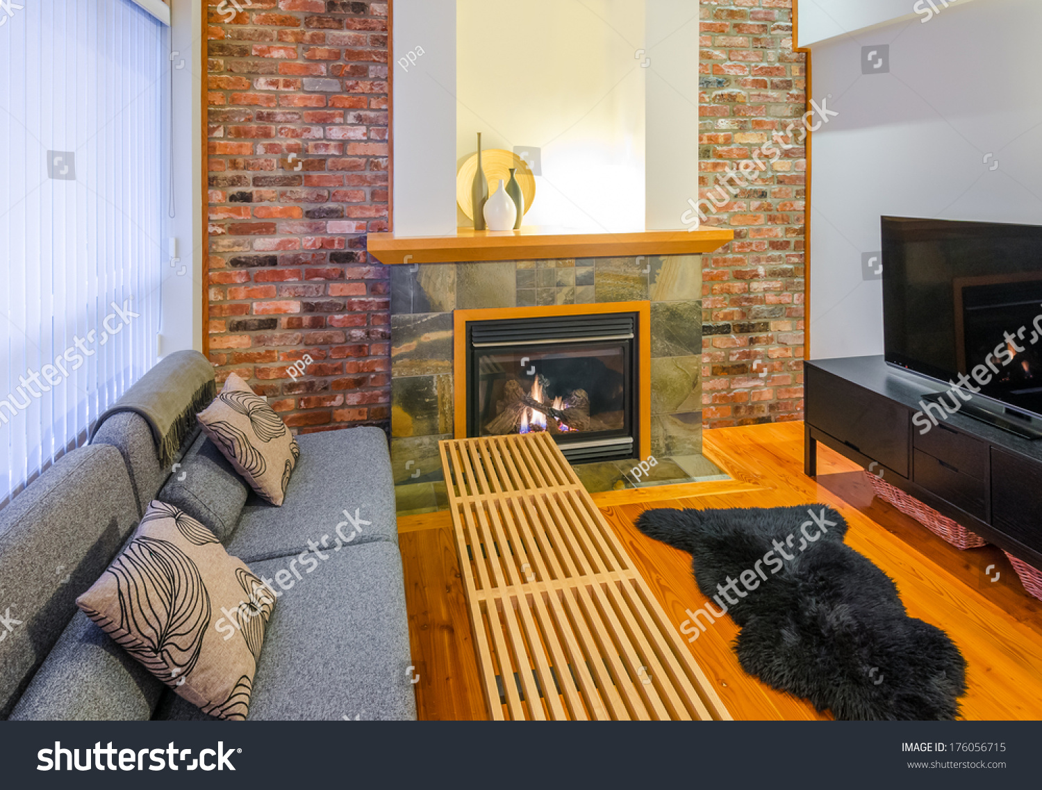 Interior Design Luxury Living Room Brick Stock Photo 176056715 ...