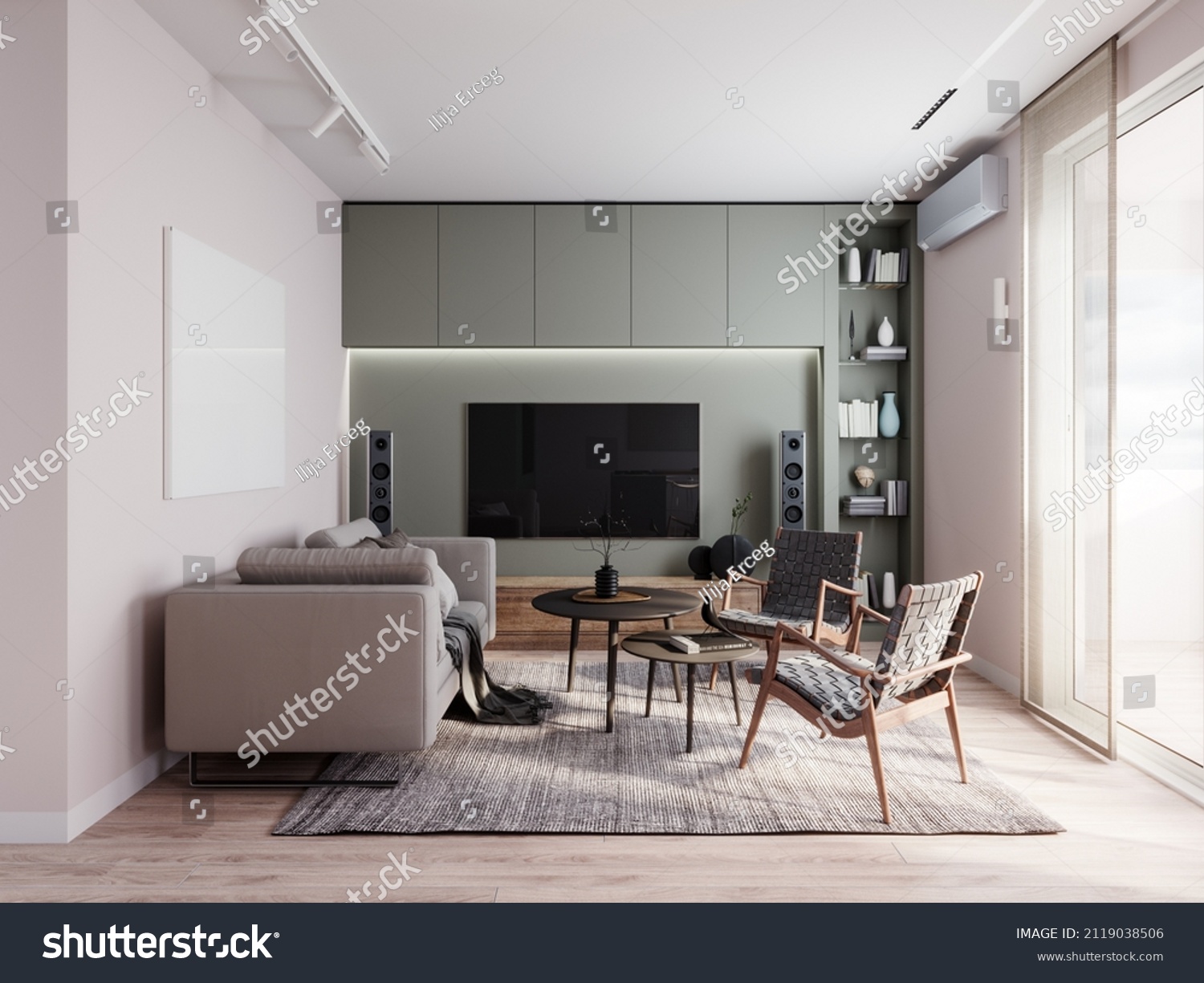 Modern Small Living Room Interior Tv Stock Illustration 2119038506 ...