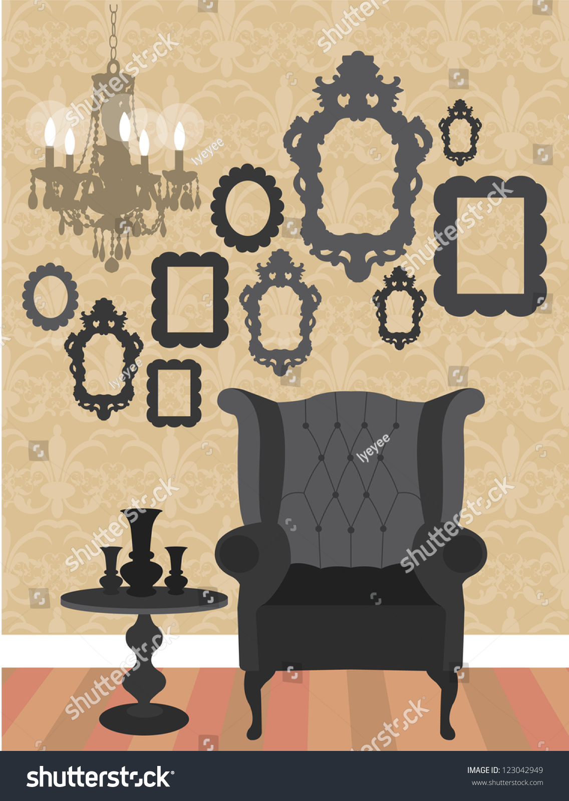 Vintage Living Room Interior Vector/Illustration - 123042949 : Shutterstock