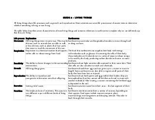 GUIDE 3- All living things share life processes such as growth and ...