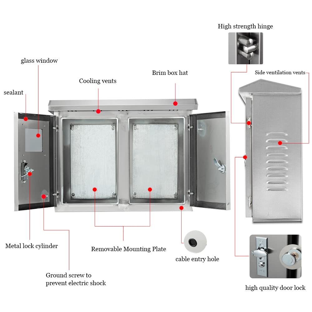 Buy Laaioo Stainless Steel Outdoor Electrical Box，23.62'' x 19.68'' x 8 ...
