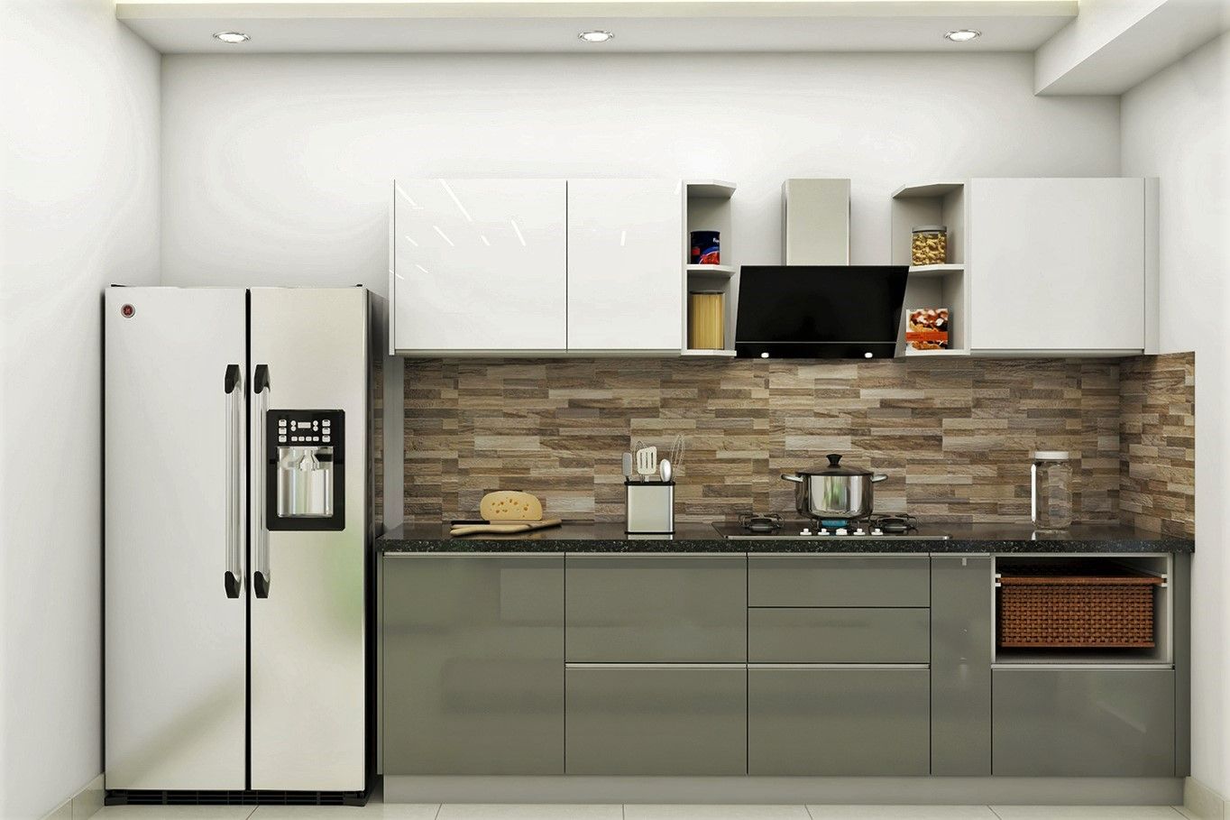 Spacious Modular Kitchen Styled With Grey-White Interiors | Livspace