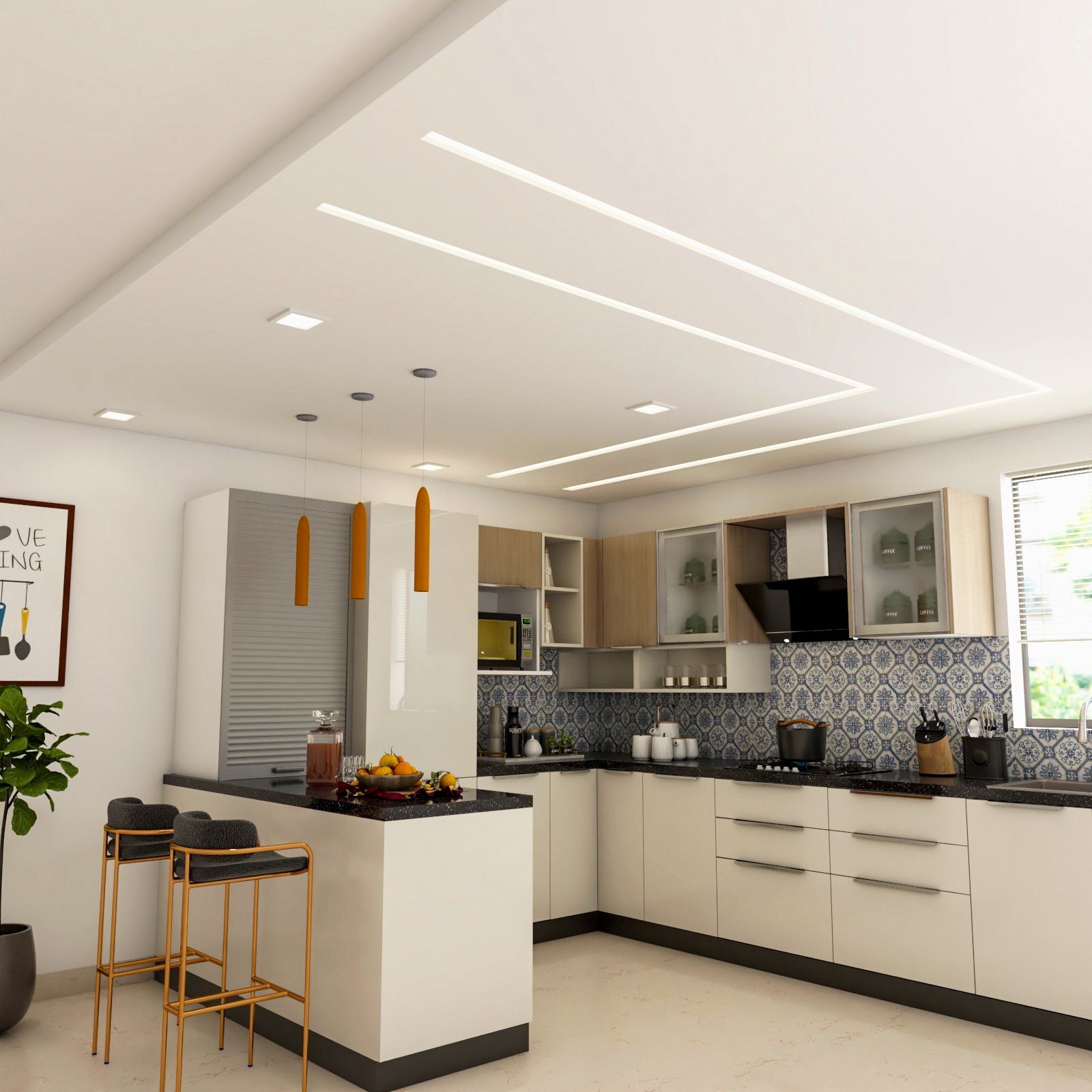 Gypsum Ceiling Design With Cove Lights And Square-Shaped Ceiling Lights ...