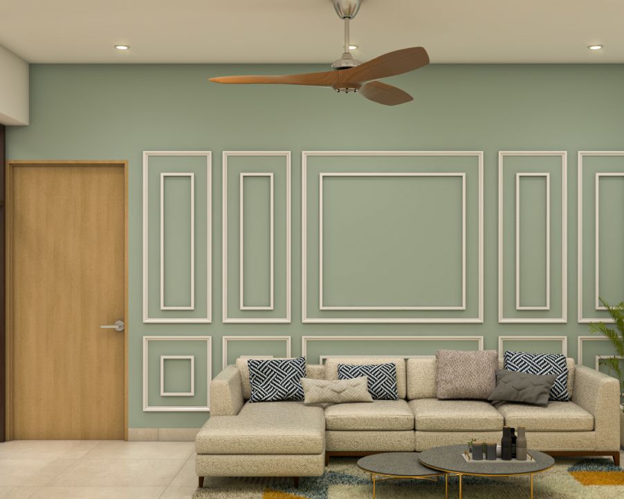 Contemporary Green Wall Paint Design With White Trims | Livspace