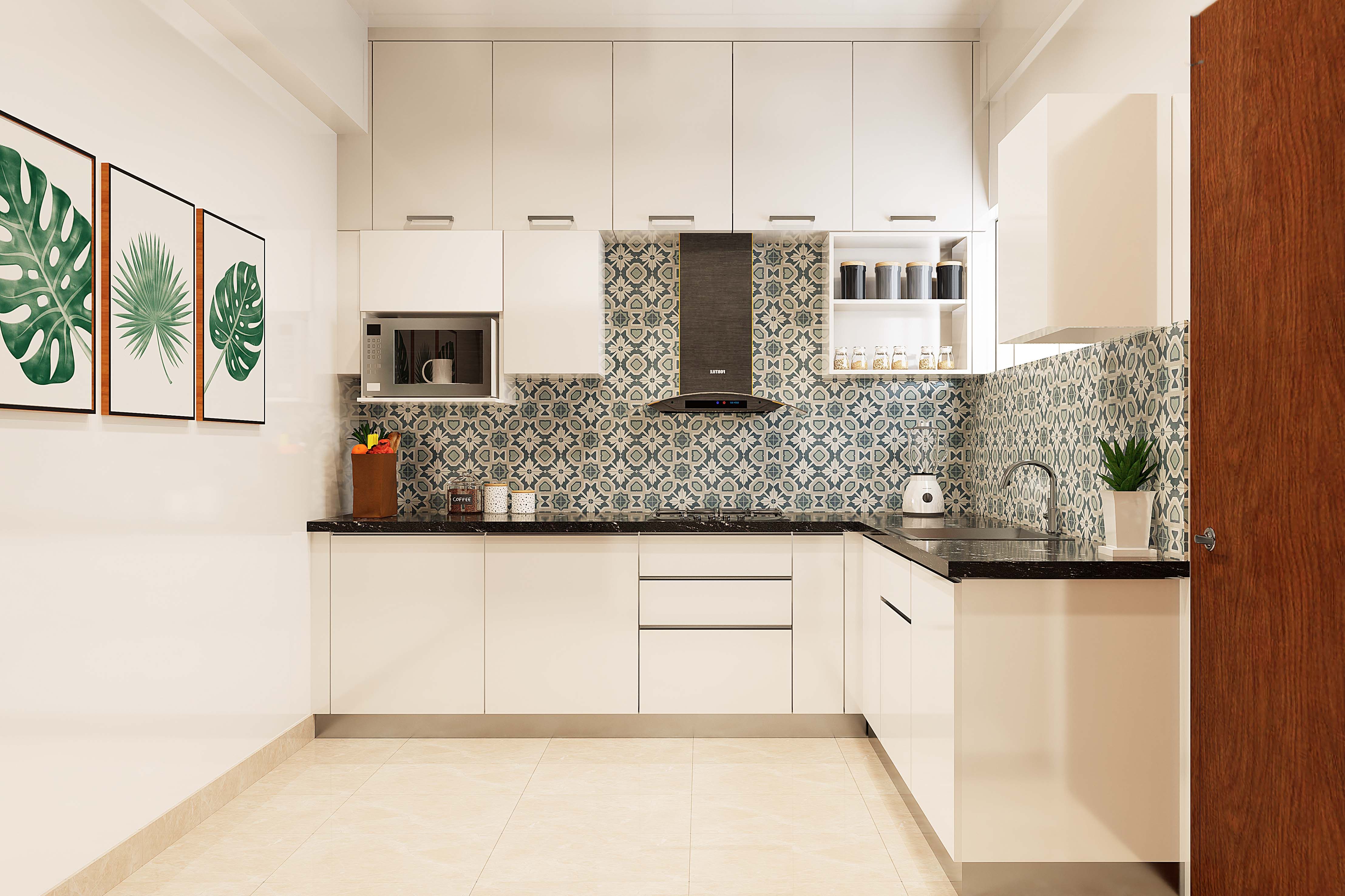 Spacious L-Shaped Modular Kitchen Design With Gola Handles | Livspace