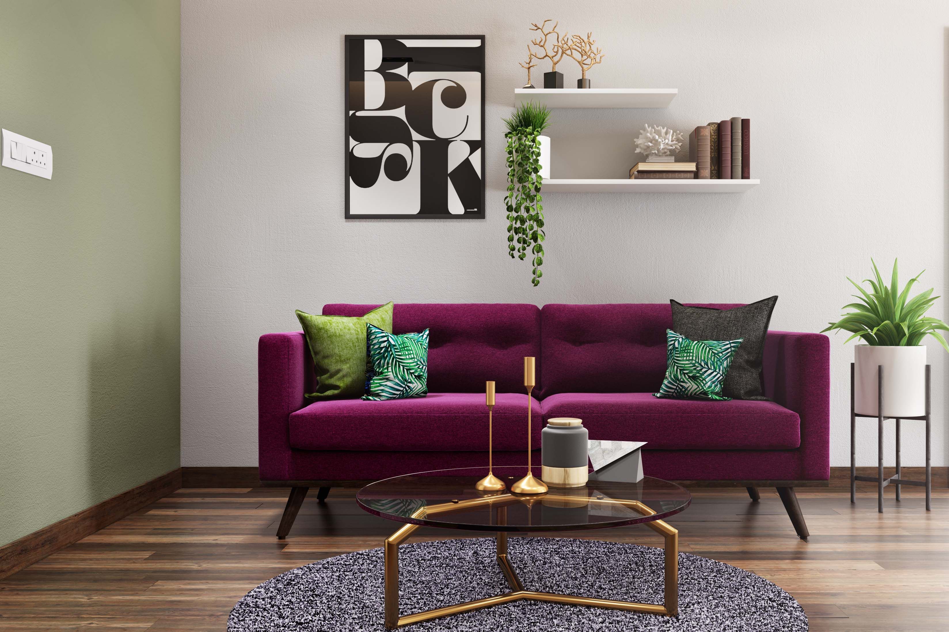 Modern Light Green And Off-White Living Room Wall Paint Design | Livspace