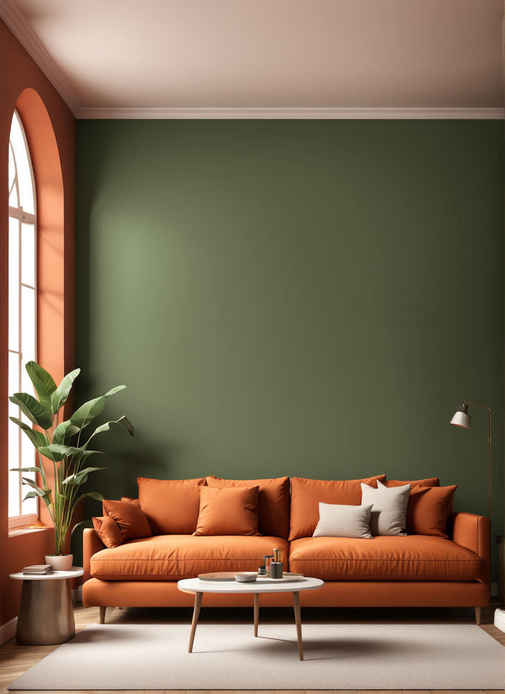 Living room modern lounge with green paint wall empty paint... by ...