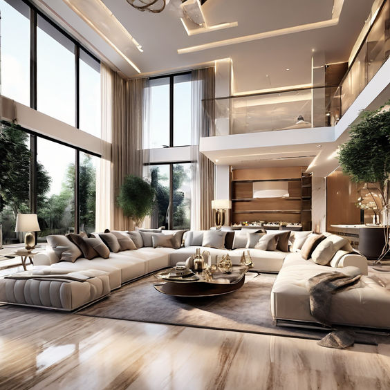 Large luxurious living room boasting a lot of space by Наталья Юнышева ...