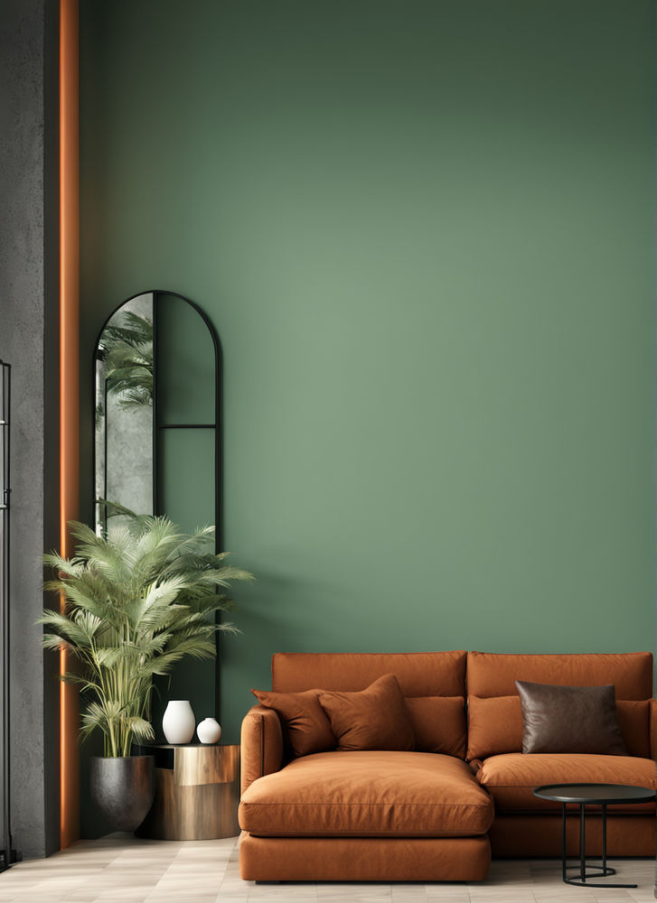 Living room modern lounge with green paint wall empty paint... by ...