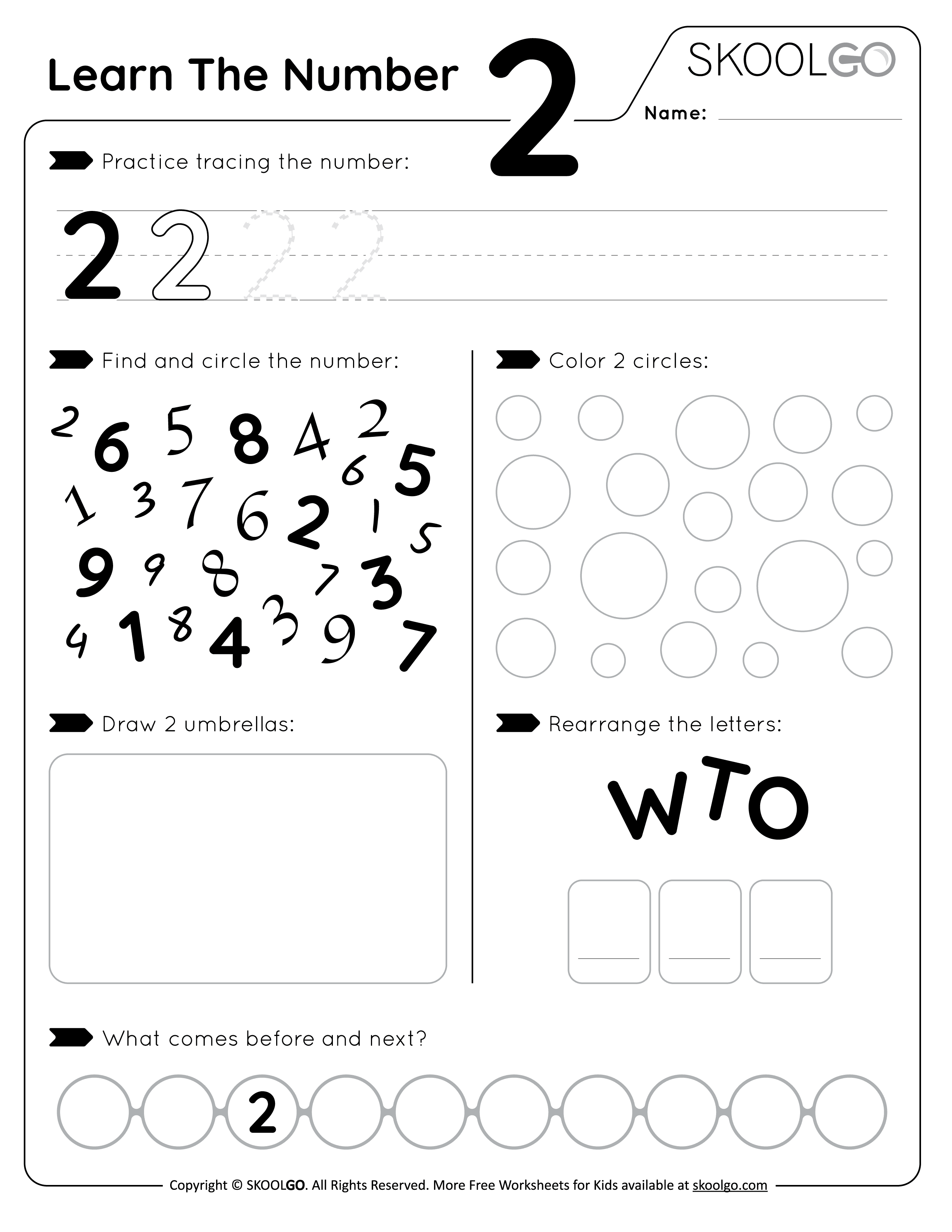 Learn The Number 2 - Free Worksheet for Kids - SKOOLGO