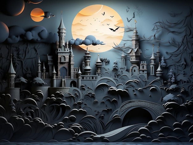 Premium AI Image | 3d Halloween background with spooky castle against ...